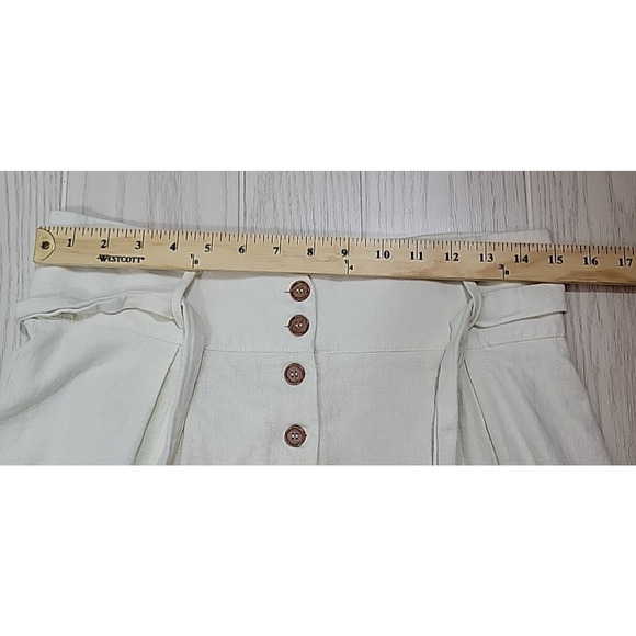 Shinestar Linen Shorts Womens L White Belted Button Fly High Waist Paperbag Boho - Picture 9 of 12